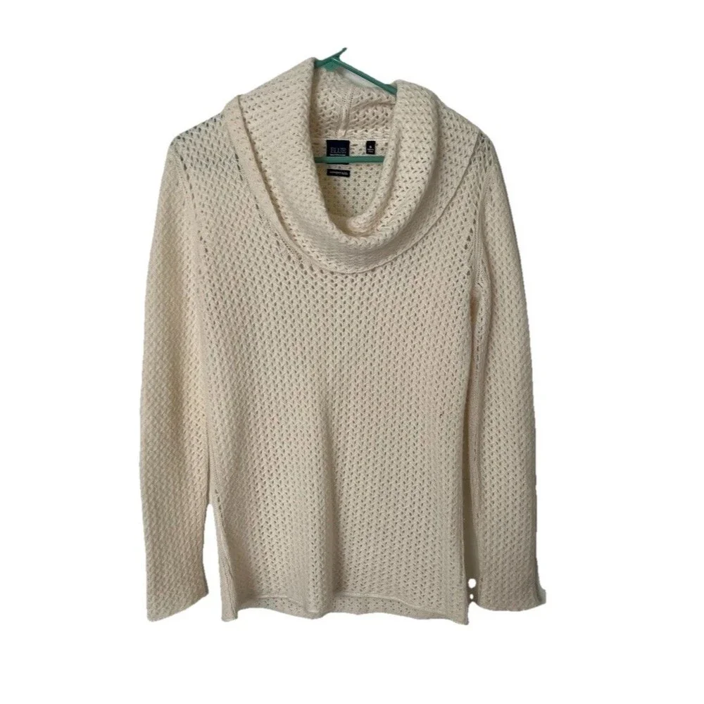 Blue Saks Fifth Avenue Cashmere Cowl Neck Sweater Size Small Basket Weave